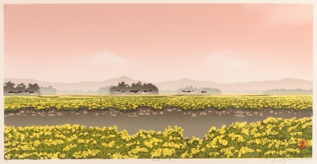 木版画で宮本秋風が制作した和の絵の木版画「菜の花風景」を購入