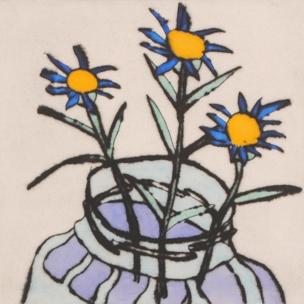 花の絵を銅版画で制作したリチャード・スペアの雛菊の花の絵「ブルー・デイジーズ」をご購入