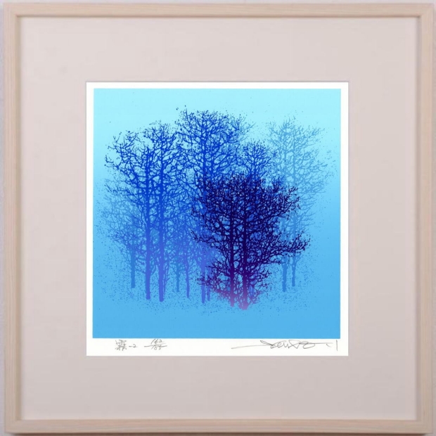 木の絵をシルクスクリーンの版画で制作した池上壮豊の木の絵「霧-2」を通販で販売