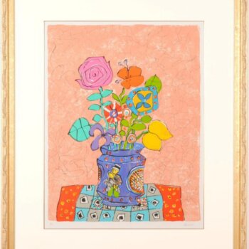 ポール・アイズピリ  オレンジの背景の花束